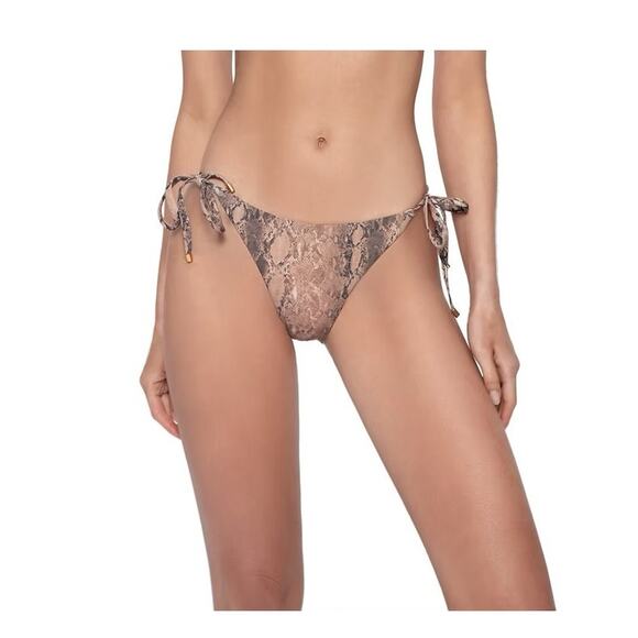 Pilyq PQ Swim Snakeskin Python Reversible Bikini Bottoms Size Medium Tan Brown - Picture 2 of 7